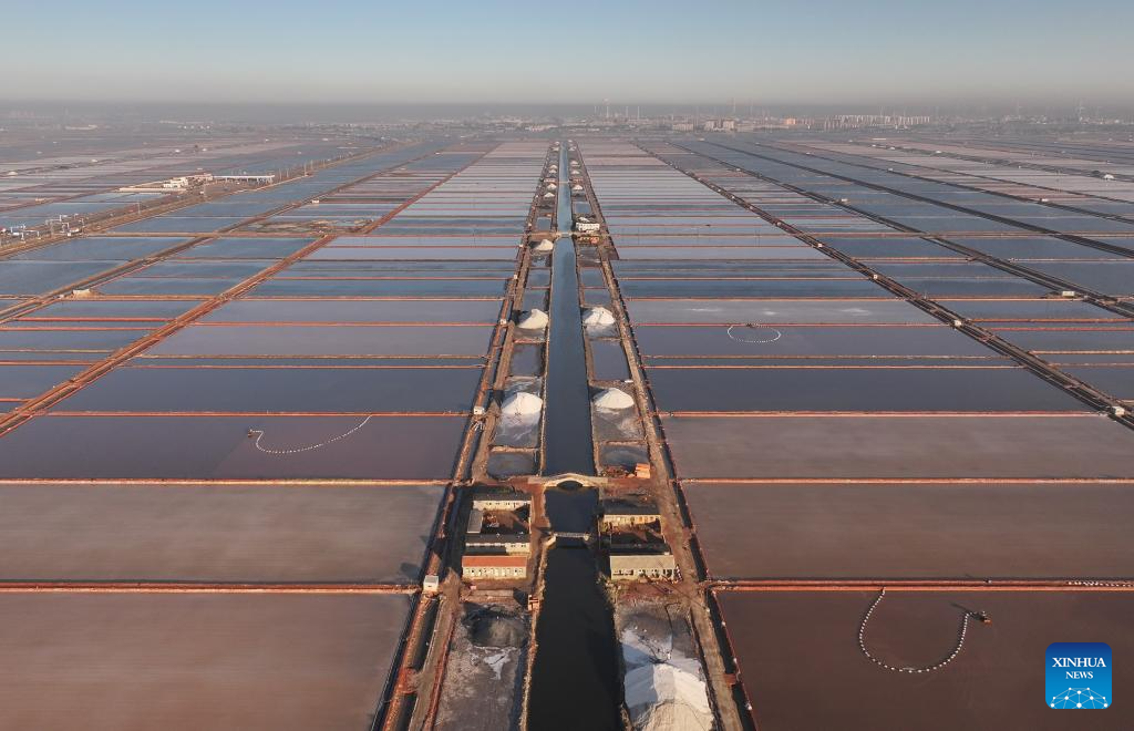 Salt harvested at Nanpu salt field in Tangshan, Hebei